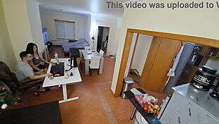 Maid in flip flops gets intense internal cumshot during cowgirl ride