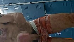 Guy jerks off in gym bathroom