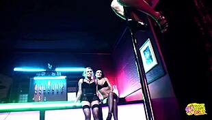 Lesbian sluts fuck stripper with strapon after watching