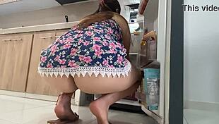 Camara amateur catches the maid in action with big natural tits on display