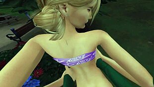 Fitness babe helps old man cum in public after catching him in bushes