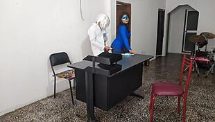 Wow! Doctor bangs his secretary sensually on the desk at work!