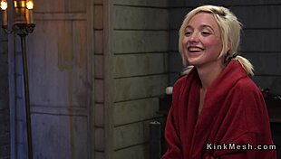 Blonde gets hardest torment training with choking and gagging!