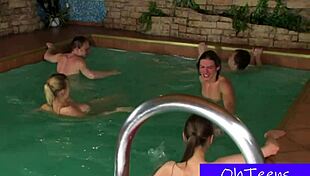 Young 18+ Amateurs Explore Natural Tits At Pool Party First Time