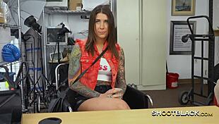 tattooed slut gags on big cock then takes it doggystyle