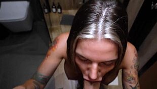 In the bathroom, she caught him watching, and emotions flared as they fucked passionately.