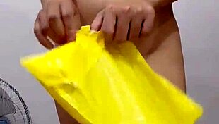 Teen 18+ tight pussy unboxing in bedroom close up