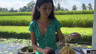 Cumwalk in Public Cafe with Sperm on Face Eating Pasta Carbonara.