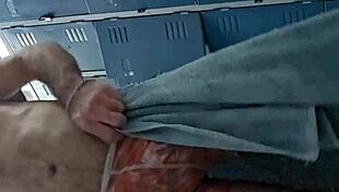 Guy jerks off in gym bathroom