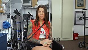 tattooed slut gags on big cock then takes it doggystyle