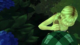 Fitness babe helps old man cum in public after catching him in bushes