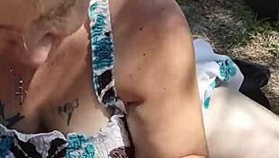 outdoor blowjob with fat bbw horny woman in public voyeur setting