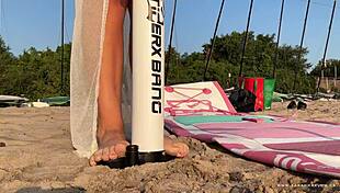 doing sup yoga with lush on the water, blonde goddess cums publicly in bikini