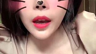 white-haired asian girl chats on bigo live with big tits