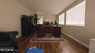 skinny violet rides tight on desk, fucking with monster cock in ripped uniform