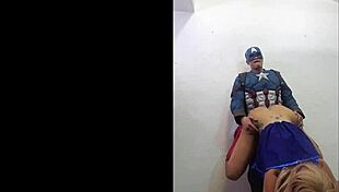 Savana Styles cosplays with Captain America in blowjob scene