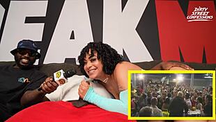 Curly Latina gets pounded on live podcast