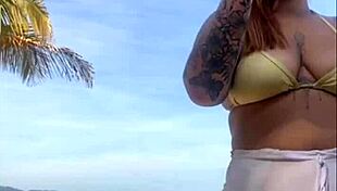 Oops, these shorts are showing my big pussy on the beach 😏