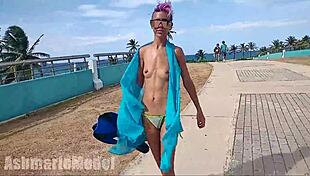 Teen explores hairy beaver underwater with wet panties!