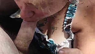 outdoor blowjob with fat bbw horny woman in public voyeur setting