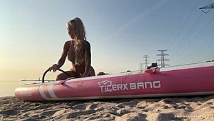 doing sup yoga with lush on the water, blonde goddess cums publicly in bikini