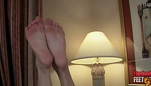 blonde christie stevens bends over on bed to foot job philly johns dick