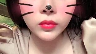 white-haired asian girl chats on bigo live with big tits