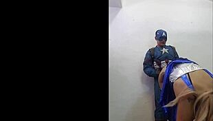 Savana Styles cosplays with Captain America in blowjob scene