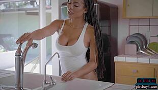 Huge Boobs Ebony Model Kira Noir Solo Striptease For Playboy Looking Hot