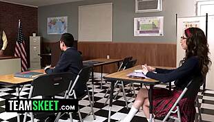 Cute Girl Nikki Nicole Enjoys Classroom Threesome With Camilla Cream