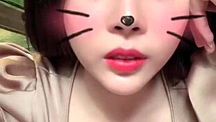 white-haired asian girl chats on bigo live with big tits