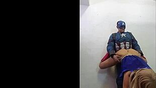 Savana Styles cosplays with Captain America in blowjob scene