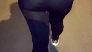 Mature Street Whore Flashes Thong Through Transparent Leggings In Public