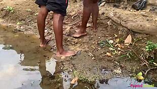 Outdoor Stroll Turns Wild with Babe Getting Nailed in River Yard