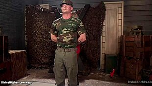 mistress in latex dominates military man