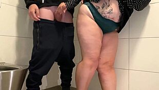 curvy step mom makes step son cum in public toilet