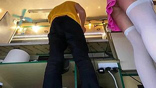 A hidden camera upskirt of a cute 18 y.o. at work with no panties on