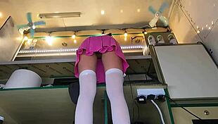 A hidden camera upskirt of a cute 18 y.o. at work with no panties on