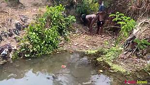 Outdoor Stroll Turns Wild with Babe Getting Nailed in River Yard