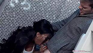 Hot Brunette Milf Taking Hard Cock in Toilet With Lingerie