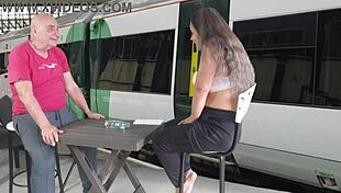 voyeur peeks at big tits ass game with cock close up