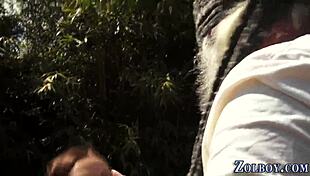 Kinky brunette babe teases old man with skilled handjob