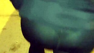 Mature Street Whore Flashes Thong Through Transparent Leggings In Public