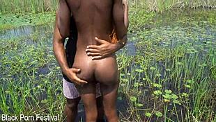 skinny african woman assists tourist in river exploration