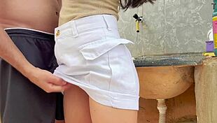 the maid got wet on the sink edge, i fucked her pussy and came inside