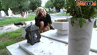 The hot blonde widow says, 'Nail me hard with your big cock.'