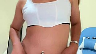 Small transsexual pulls cock in crossdressing scene