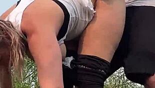 Almost caught fucking monster cock in park rough