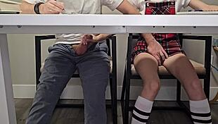 students entertaining during boring lecture with wet pussy 😏