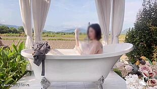 taking a bath in a rice field, bent over skinny slut exposed in public bathroom!